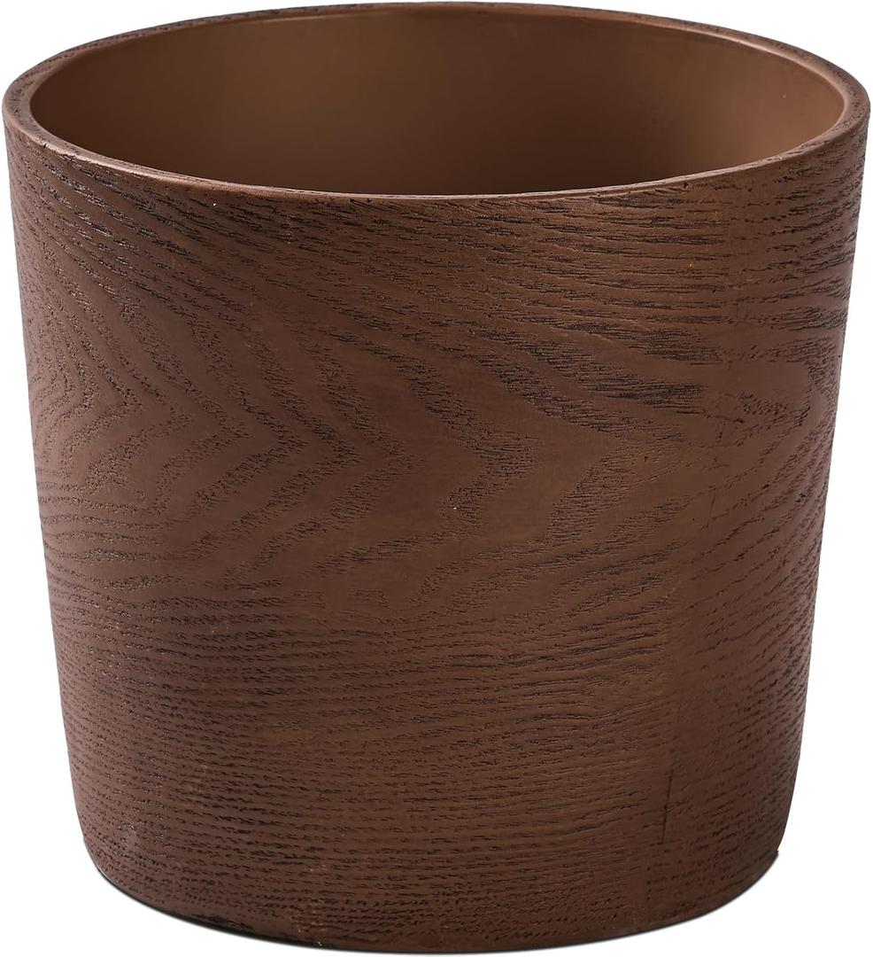 Ekirlin 7 inch Plant Pot, Resin Mahogany Texture Flower Planters with Drain Hole, Removable Rubber Stopper and Non-Slip Soft Pad - for Most Plants and Flowers