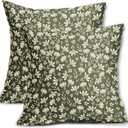 Olive Green Floral Pillow Covers 18x18 Set of 2 Vintage Rustic Old Style Cute Small Flower Green Cream Print Decorative Outdoor Pillowcases Farmhouse Throw Cushion Case Decor for Couch Sofa Bed