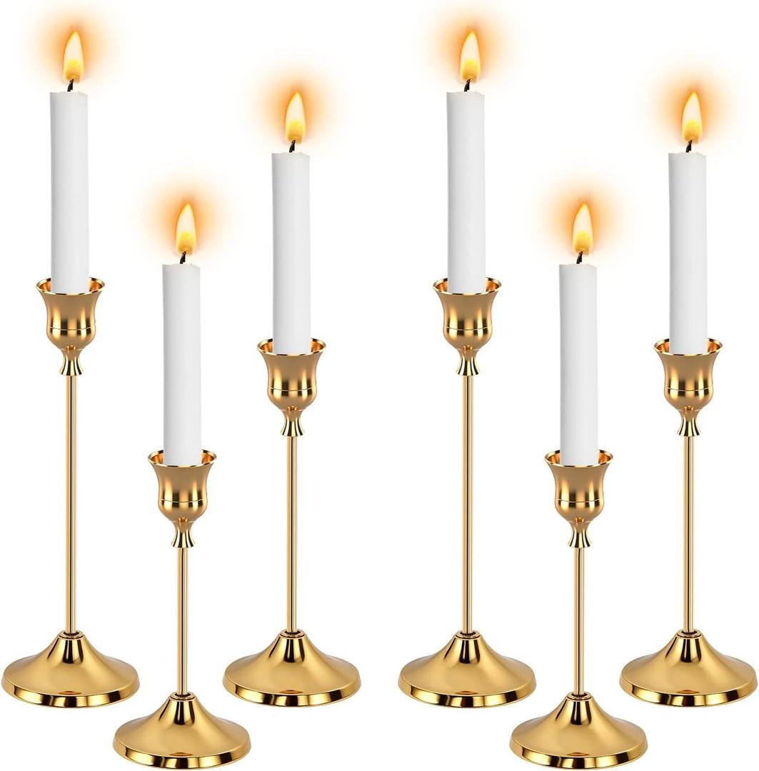 6pcs Gold Candle Holders, Candlestick Holders Taper Candle Holders for Pillar Candles Sticks Holder Decor Halloween Christmas Decorations Candle Candelabros para Centros de Mesa (Gold)