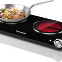 Double Hot Plate, Techwood 1800W Electric Stove for Cooking, Infrared Ceramic Countertop Burner with Dual Adjustable Temperature & Glass Cooktop for Home/RV/Camp, Compatible for All Cookwares, Black