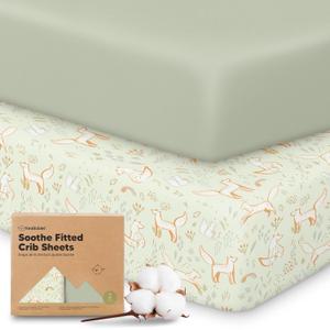 KeaBabies 2-Pack Organic Crib Sheets for Boys, Girls - 52x28 Fitted Crib Mattress Sheet Neutral, Breathable Jersey Cotton Cover for Baby Bed, Toddler Mattress, Soft & Cute Prints (Foxtrot)
