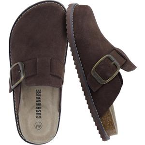 CUSHIONAIRE Women's Blain Genuine Suede Slip-On Clogs with + Memory Foam & Chic Buckle Mule - Comfortable, Non-Slip (9.5, Chocolate)