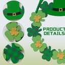 12 Inch St Patricks Day Shamrock Wood Hanging Welcome Sign Wreath for Front Door, Saint Patricks Lucky Shamrock Wood Sign with Gold Glitter and Plaid for Indoor Outdoor