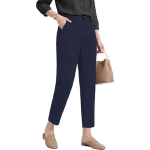 Houmous Womens Cotton Barrel Pants 26" 28" Stretch Lounge Golf Travel Casual Slacks Belt Loops Pockets, XL