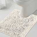 H.VERSAILTEX Toilet Mat U Shaped Bathroom Rugs Bath Mats for Bathroom Non Slip Luxury Chenille Bath Mat U Shape 20x24 Extra Soft and Absorbent Shaggy Rugs Washable Dry Fast - Ivory