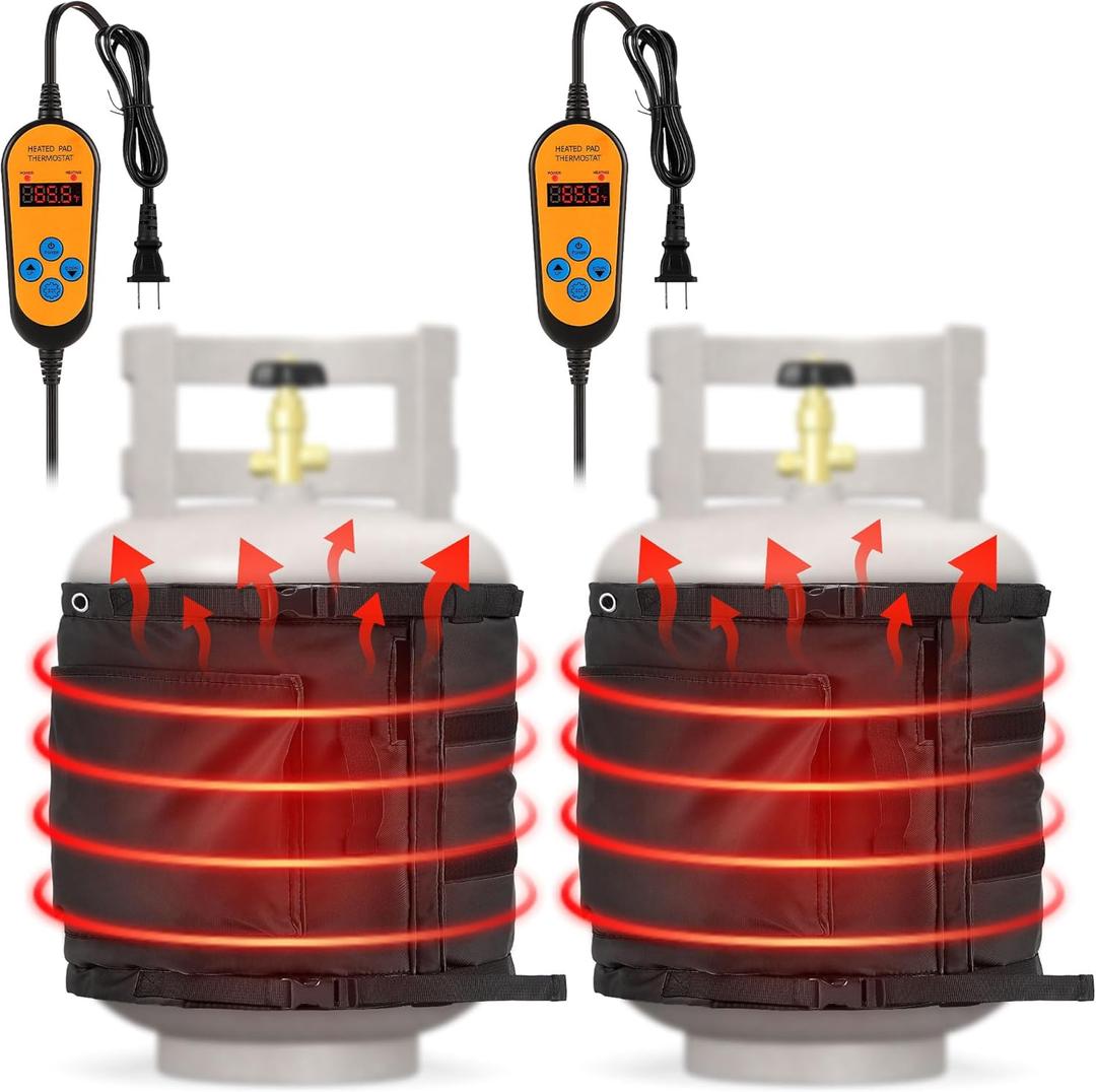 2 Pack Propane Tank Heater Blanket Gas LP Cylinder Tank Heater with Thermostat Controller Adjustment 41-122 F and Timer Function, Propane Buckets Warmer Blanket Fit for 5-40LB Tanks (Black)