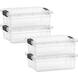 Superio Clear Storage Boxes with Lids, 1.15 Quart Plastic Container Bins for Organizing, Stackable Crates, BPA Free, Non Toxic, Odor Free, Organizers for Home, Office and Dorm, 4 Pack