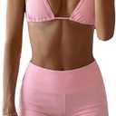 MakeMeChic Women's Bikini with Shorts Boyshort Bikini Set Halter Tie Backless Y2K Cute Swimsuits (Pink, M)