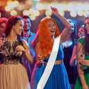 3 Pcs Halloween Singer Look Costume Set Long Red Orange Curly Wig Silver Crystal Tiara and Blank White Sash Retro Singer Performance Outfit for Pop Star Cosplay