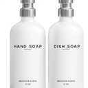 White Glass Hand and Dish Soap Dispenser Set by Brighter Barns - Modern Kitchen Soap Dispenser Set & Pump for Sink - Farmhouse Home Decor, Minimalist Kitchen Accessories (White)