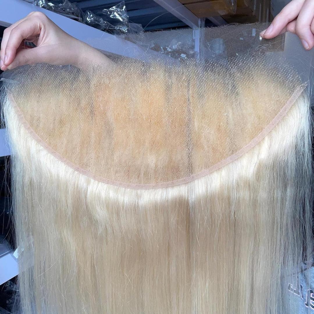 13x4 Honey Blonde 613 Transparent Lace Frontal Only Human Hair Silky Straight Lace Front Human Hair Invisible Small Hair Knots - 18 Inch Honey Blonde 613 Frontal