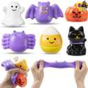 JOYIN 6 PCS Halloween Silicone Stress Relief Squishy Toys, Mini Soft Squeeze Toys for Halloween Party Favor Goodie Bag Fillers, Cute Ghost Mochis Stress Reliever Anxiety for Kids Gift