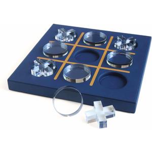 Modern Tic Tac Toe for Home Decoration with Blue Leather and Acrylic Pieces Decorative Table Top Housewarming Gift