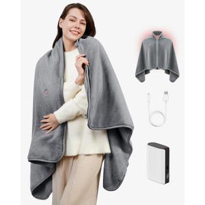 Battery Operated USB Heated Blanket  Cordless Rechargeable Throw with Portable Battery Pack, Far Infrared Heat, Ultra-Soft Faux Rabbit Fur for Home, Office, Travel, Camping