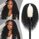 22inch Curly V Part Wigs Human Hair Glueless Kinky Curly Vpart Wig Upgrade U Part Human Hair Wig Mix Protein Silk Synthetic Boast A Human-Hair-Like Touch Beginner Friendly Daily Wear/180% Density