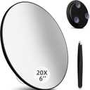Large 6" 20X Magnifying Mirror with Tweezers, Travel Magnified Mirror 20x with Suction Cups, High Magnification Mirrors 20 x for Detailed Make up, Black--20x