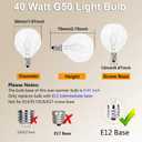 40 Watt E12 Candelabra Base Round Bulbs,G50 Light Bulbs for Full Size Scentsy Warmer,Chandelier,Decorative Vanity Lights,Ceiling Fans Lights,120V Dimmable Globe G16 1/2 Bulb,2700K Warm White,6 Pack