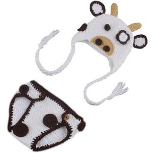 Vedory Newborn Baby Photo Prop Boy Girl Photo Shoot Outfits Crochet Knitted Clothes Cows Hat Shorts Set Photography Shoot