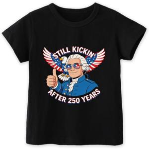 Boys 4th of July Shirt Girls Kids 250 Anniversary USA Shirts 1776 American Flag T-Shirt Patriotic Tops 2-8T (Black)
