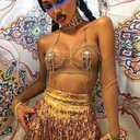 Cubahop Boho Sequin Belly Dance Skirt Hip Belt Tassel Skirt Hip Wrap Scarf Rave Music Festival Costume for Women Girls (Gold) One Size
