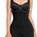 Decorus Women's Shapewear Tank Bodysuits - Plunge V Neck Sleeveless Shapewear Built in Bra V Backless Thong Body suits Tops (Large, Black(mid Thigh))