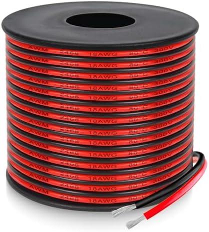 18 Gauge 2 Conductor PVC Tinned Copper Electrical Wires, 32.8FT/10M Red and Black Double Parallel Wire,0.82mm²，for DIY Projects, Home Electrical, Power Wiring,Car Speaker Wires, LED Wires.