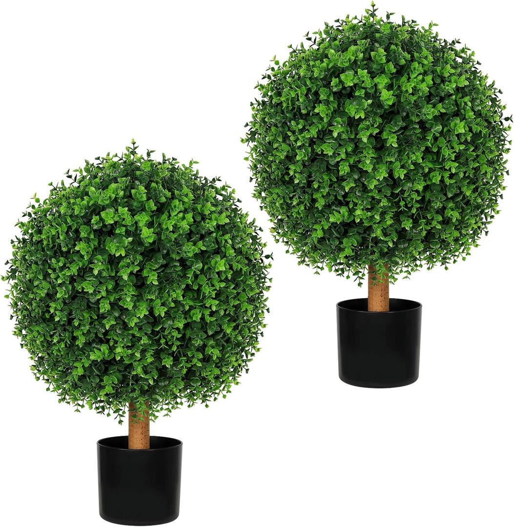 Artificial Boxwood Topiary Ball Trees, 26", UV Resistant, Set of 2