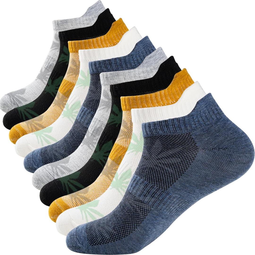 IBEILLI Men's Casual Ankle Socks Combed Cotton Soft Short Athletic No Show Low Cut Socks For Men (10 Pack 5 Color)