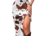 Verdusa Women's Cowgirl Dress Western Outfit Boho Bodycon Long Slit Thigh Cami Dresses (Large, White and Brown)