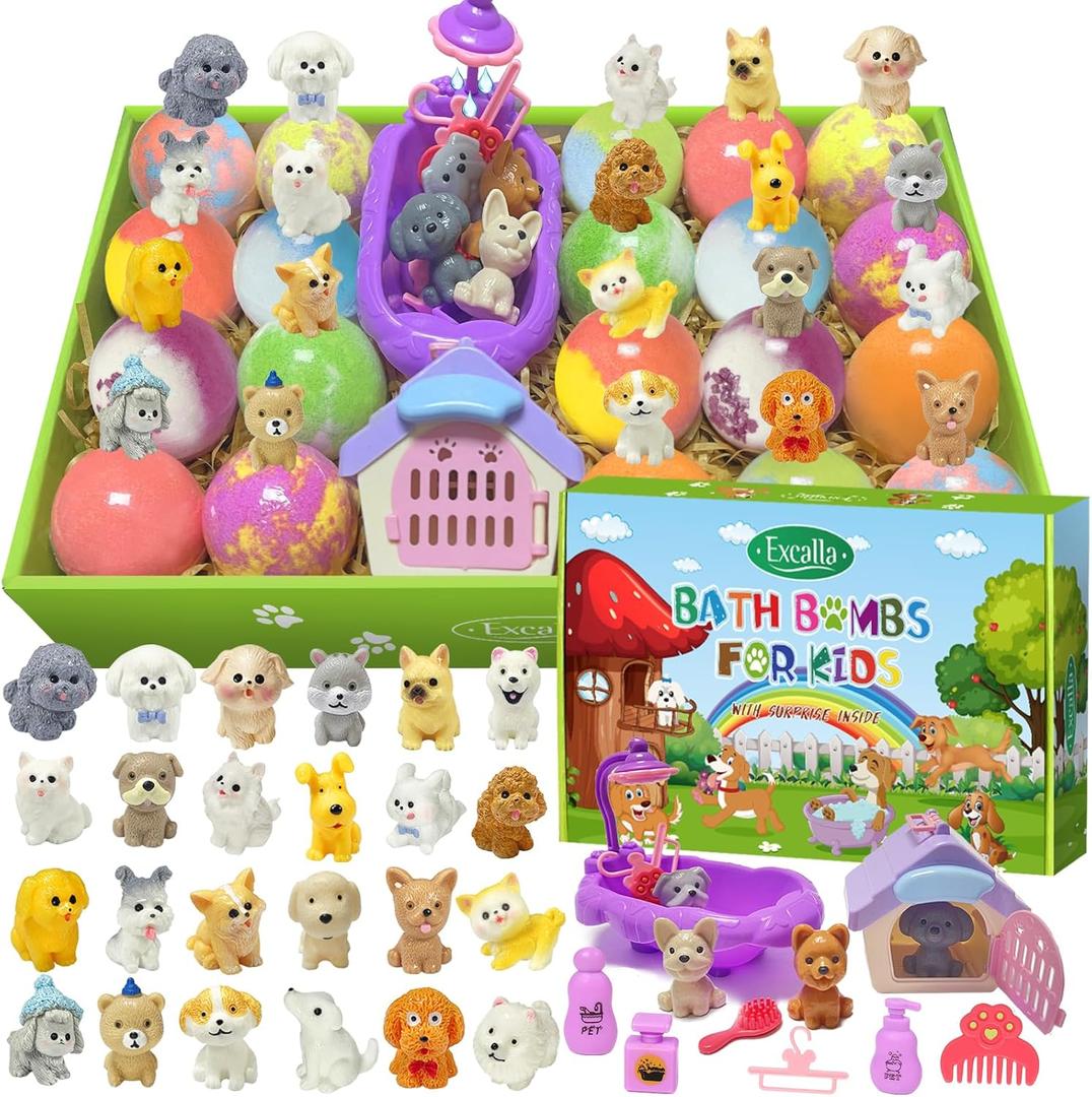 Bath Bombs for Kids with Surprise Toys Inside, 20 Kids Bath Bombs with Dog Puppy Pretend Playset, Boys Girls Gift Set for Easter Valentines Day Birthday, Bubble Bath Fizzy Ball, Easter Basket Stuffers