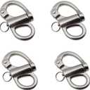4 Pack 1-3/8(35MM) 316 Stainless Steel Fixed Bail Snap Shackle for Bracelet, Sailboat316 Stainless Steel Fixed Bail Snap Shackle for Bracelet, SCBA Mask Halyard Panic Snap Spinnaker Clip