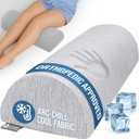 5 STARS UNITED Knee Pillow for Back Sleeping  Cooling Cover - Memory Foam Cushion for Sciatica Pain Relief  Under Leg Support for Sleeping on Back  Large Half Moon Bolster for Bed, Arctic Gray