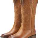 Rollda Cowgirl Boots Cowboy Boots for Women Square Toe Mid Calf Western Boots Ladies Fashion Boots with Chunky Heel 9.5