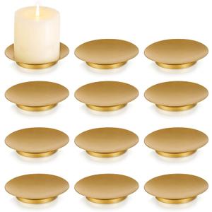 Romadedi Iron Plate Candle Holder, Gold Candle Holders for Pillar Candles, Set of 12 Small Candle Tray, Pillar Candle Holder Plate Metal Candle Stand for Coffee Table Decor, Wedding, Party, Home Decor