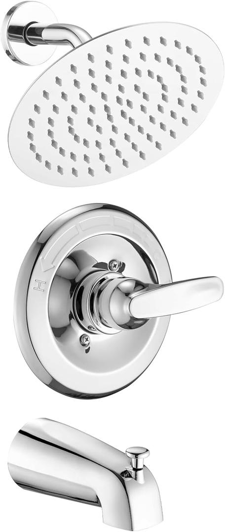 8" Rain Shower Faucet Compatible with 13/14 Series Tub Trim Kit, High Pressure Round Rain Shower Head& Handle Set System, Chrome (Valve& Catridge Not Inclued)