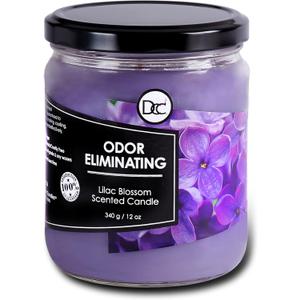 Lilac Blossom Odor Eliminating Highly Fragranced Candle - Eliminates 95% of Pet, Smoke, Food, and Other Smells Quickly - Up to 80 Hour Burn time - 12 Ounce Premium Soy Blend