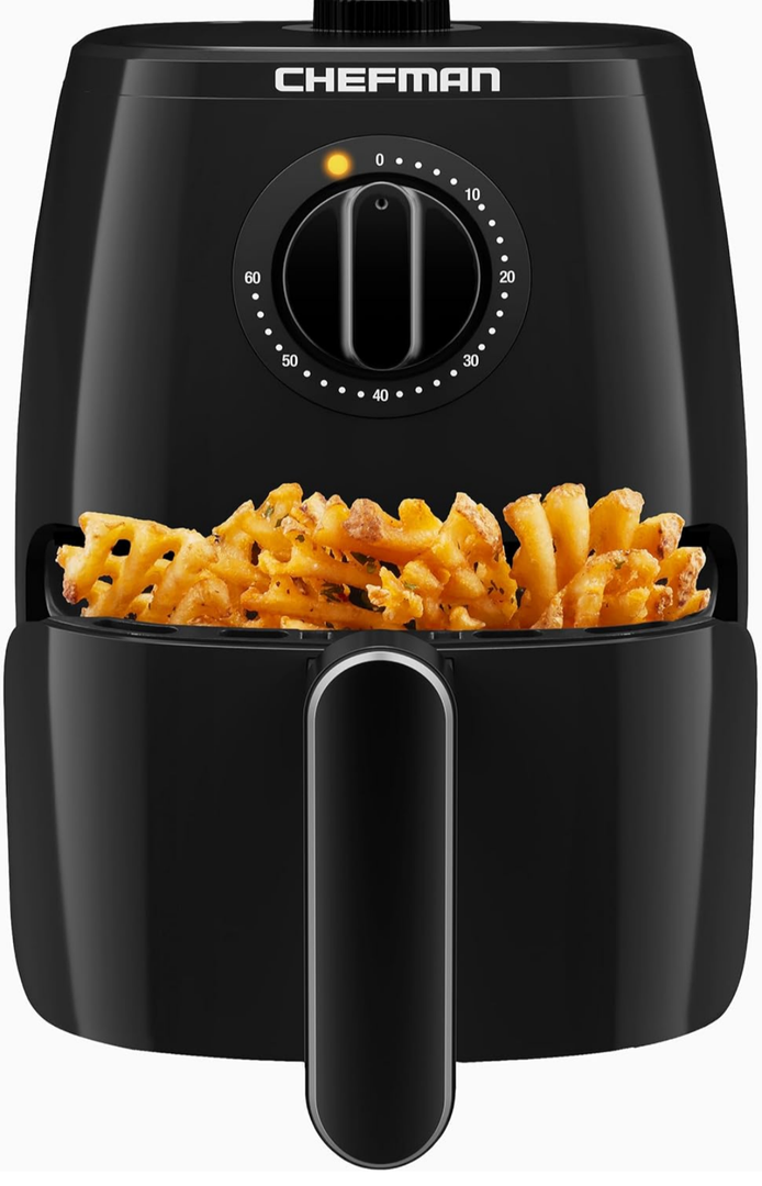 Chefman TurboFry 5-Quart Air Fryer, Integrated 60-Minute Timer for Healthy Cooking, Cook with 80% Less Oil, Adjustable Temperature Control, Nonstick Dishwasher-Safe Basket and Tray, Black