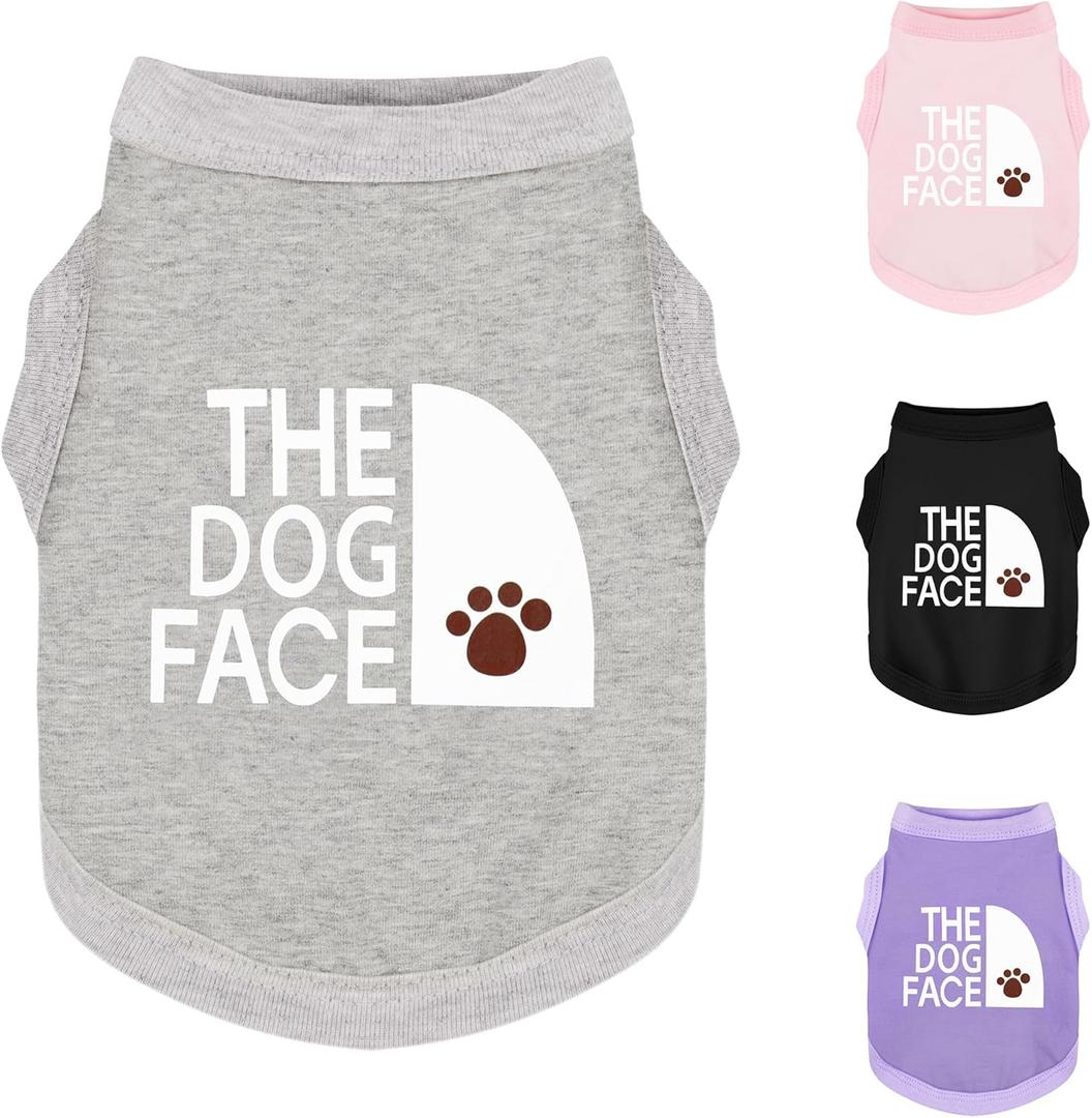 Personality Canine Attire: Soft, Lightweight Cotton Dog Clothes with 'The Dog Face' Print. Small and Medium Breeds, Perfect for Everyday Wear, Comfortable and Breathable Dog Shirt Grey S