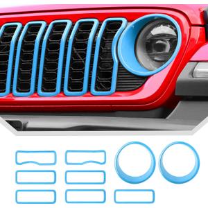 Grill Inserts for 2024 2025+ Jeep Wrangler JL Grille Cover & Headlight Cover Trim Accessories (Light Blue)