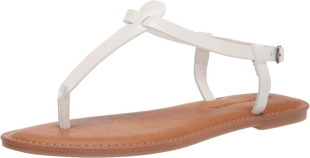 Amazon Essentials Women's Casual Thong Sandal with Ankle Strap (7, White)