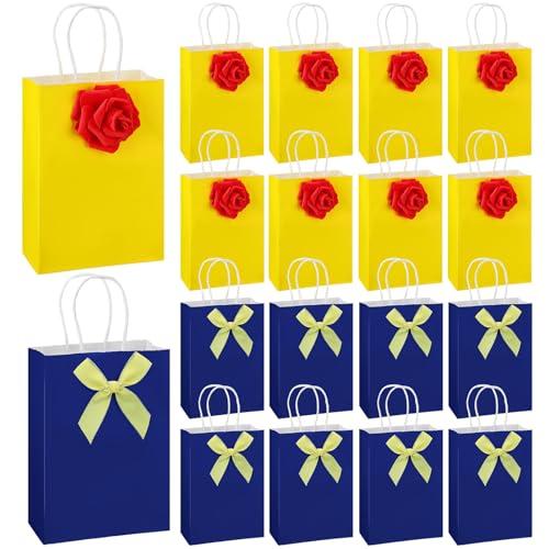 Humyoun 24pcs Princess Gift Bags with Roses Gold Ribbon Reusable Goodie Bags with Handles Two Styles Candy Treat Accessories for Princess Kids Birthday Party Favors Decoration Supplies, 6.3 x 8.7 Inch