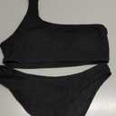 YIMISAN Women's Ribbed Bikini Sets One Shoulder Top with Mid Waist Two Piece Bathing Suit (Medium, Black)