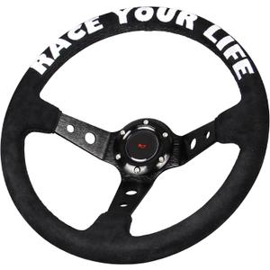 13.8''Universal Deep Dish Racing Steering Wheel Suede Leather Wrapped 6 bolts Drifting Sport Steering Wheel with Horn Butto (Black)