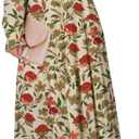 BLENCOT Womens Casual Boho Floral Printed V Neck Long Sleeve Long Maxi Dress Spring Summer Dresses Orange XL