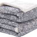 SE SOFTEXLY Throw Blanket, Reversible Sherpa Blanket with 30% Wool and 70% Cotton, Fuzzy Plush Fluffy Soft Blanket, Fall Winter Blanket for Couch Bed Sofa Chair (Blue, 50" x 60") (50"x60")