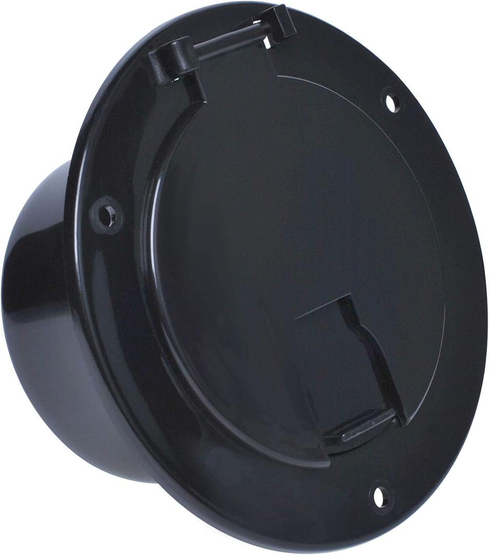RV Electric Cable Hatch for 30 and 50 Amp Cords Replacement 5 Inch Deluxe Round Electrical Cable Hatch Black