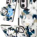 Cute Case for Moto G Power 5G 2024 for Women Girls - Funny Blue Flower Design Compatible with Magsafe Ring Holder Magnetic Stand Kickstand Fashion TPU Phone Covers Kawaii