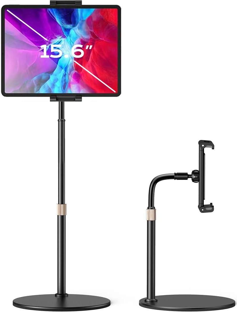 LISEN iPad Stand - Portable Monitor Holder, Adjustable Tablet Stand, Thick Case Friendly, Fits 4.7"-15.6" iPad Pro, Air, Mini, Fire Tab, Nexus, Kindle, Black (Black)