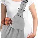 SlowTon Dog Carrier Sling - Thick Padded Shoulder Strap Adjustable Dog Carriers for Small Dogs, Puppy Carrier Purse for Pet Cat with Front Zipper Pocket Safety Belt Machine Washable (GY, L)
