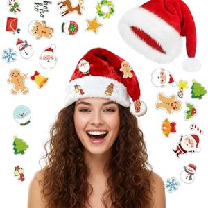 WANGYZJ Santa Hat,Christmas Hat, Santa Hats Adult with 20 Diy Holiday Stickers for Xmas New Year Christmas Party (Classic Red Adult